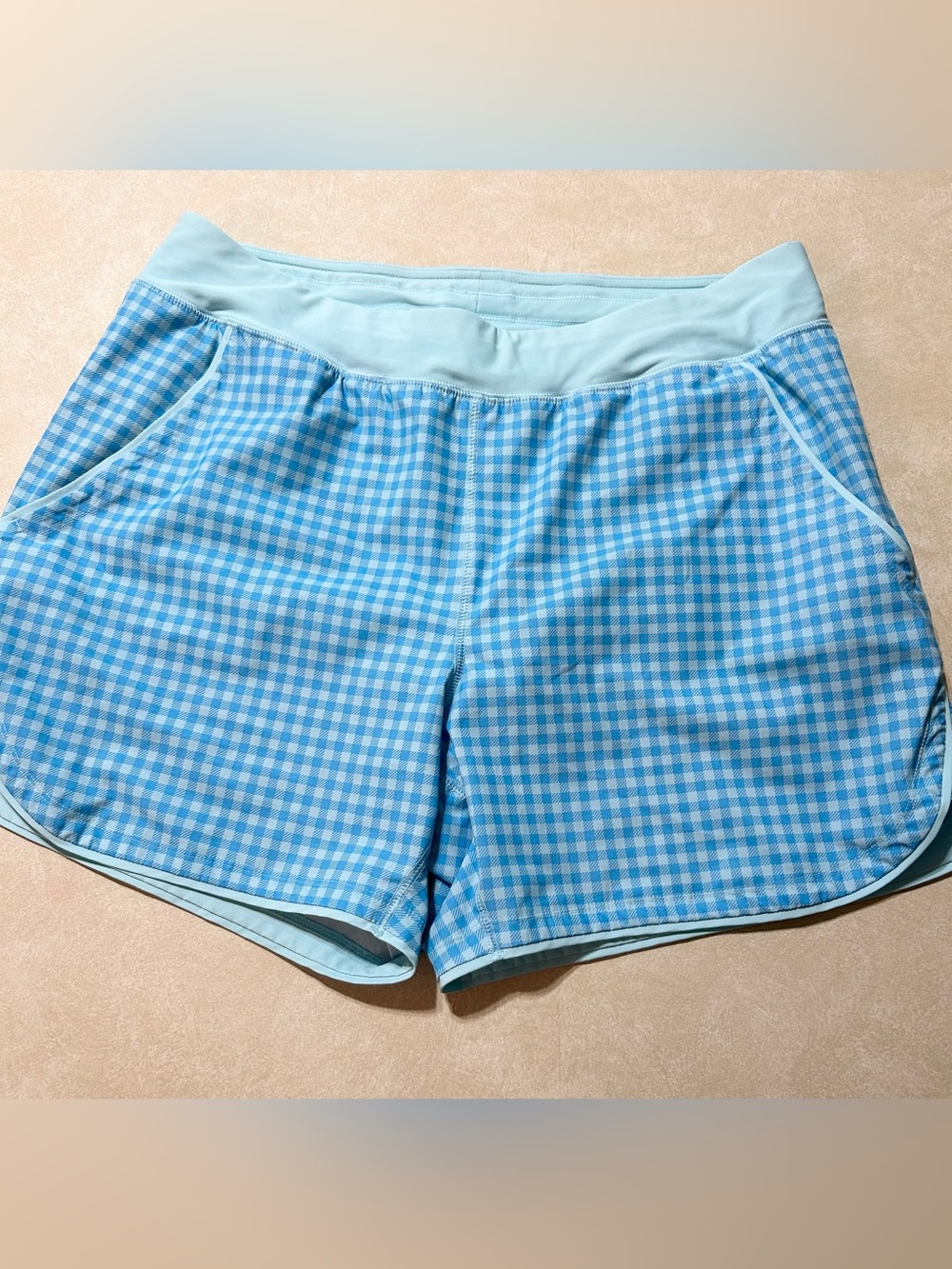 Land’s End Light Blue Gingham Women's Athletic Shorts (swim) size 14